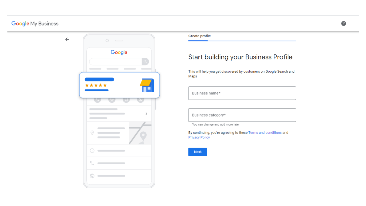 Enter Business Name And Category
